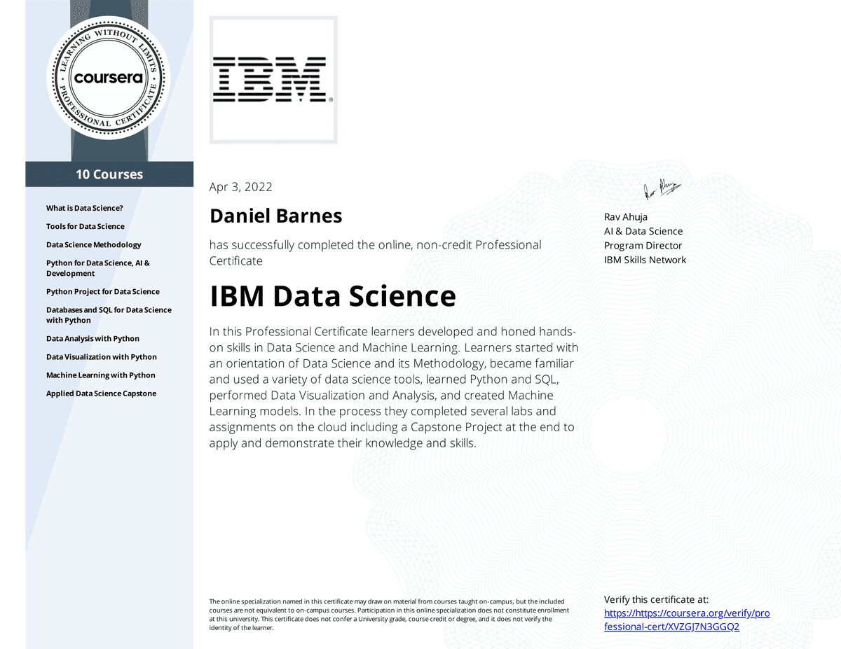 IBM Data Science Professional Certificate