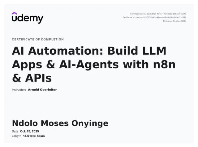 AI Automation: Build LLM Apps & AI-Agents with n8n & APIs
